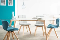 Miliboo 2er-Set Stühle skandinavisch blauer Stoff mit hellen Holzbeinen THEA* Design-stühle