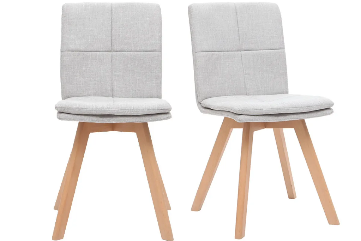 Miliboo 2er-Set Stühle skandinavisch grauer Stoff mit hellen Holzbeinen THEA* Design-stühle