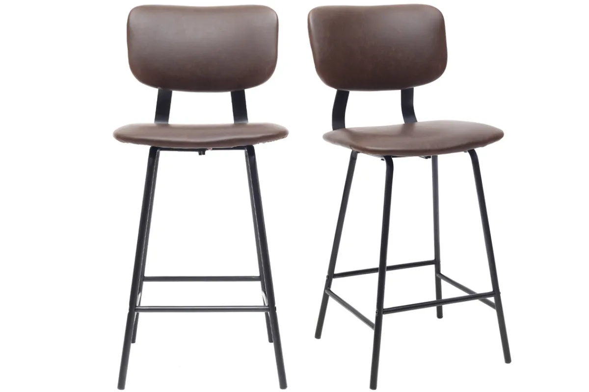 Miliboo 2er-Set Vintage-Barhocker Braun mit Beinen aus Metall 65 cm LAB* Barhocker