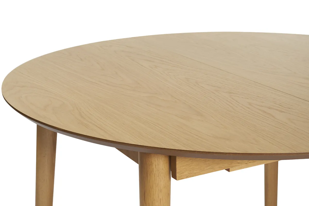 Miliboo Erweiterbarer Tisch mit integrierten Verlängerungen rund aus hellem Holz mit Eichenfurnier B115-154 cm EGO* Ausziehtische