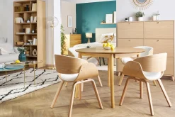 Miliboo Erweiterbarer Tisch mit integrierten Verlängerungen rund aus hellem Holz mit Eichenfurnier B115-154 cm EGO* Ausziehtische
