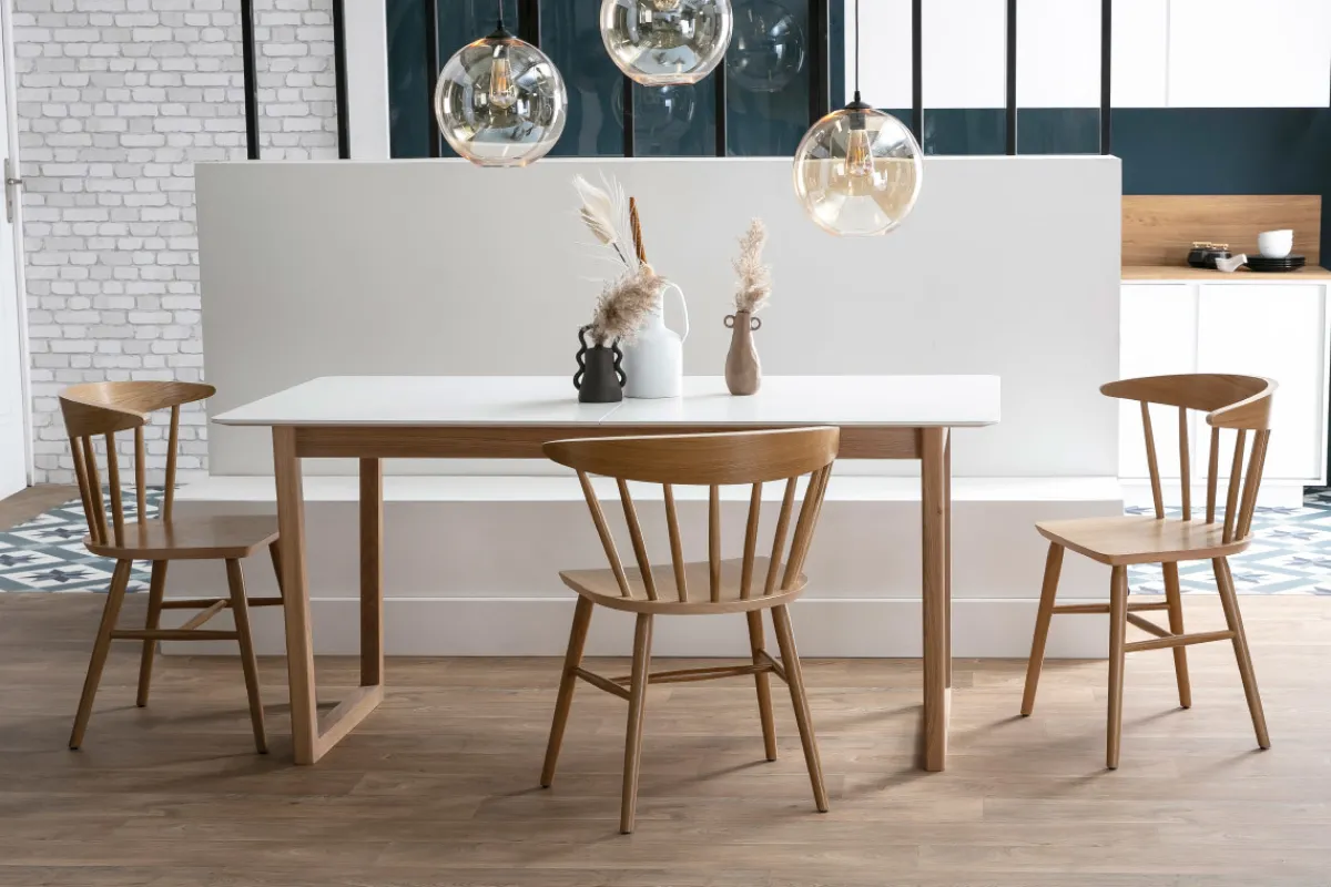 Miliboo Esstisch ausziehbar helles Holz und weiß L160-240 cm LAHO* Ausziehtische