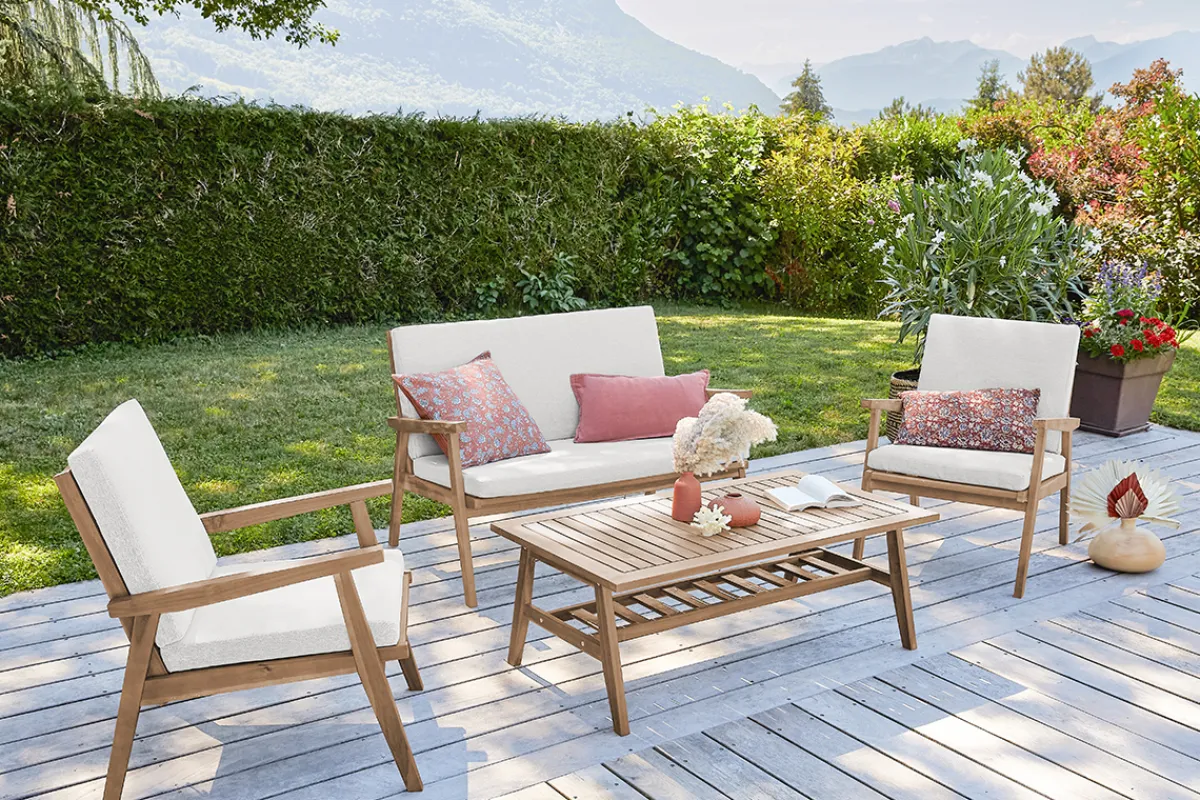 Miliboo Gartenmöbel aus Akazienholz mit beigen Kissen TIAGA* Garten Lounge-möbel