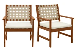 Miliboo Gartensessel aus Massivholz mit weißem Kissen und beigem Rücken (2er-Set) SANTANA* Gartenstühle