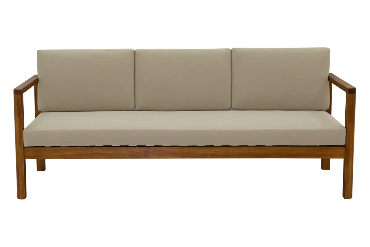Miliboo Gartensofa 3-Sitzer Massivholz und abziehbare Kissen in Taupe B190 cm AKIS* Garten Lounge-möbel