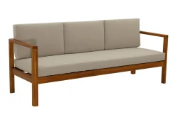 Miliboo Gartensofa 3-Sitzer Massivholz und abziehbare Kissen in Taupe B190 cm AKIS* Garten Lounge-möbel