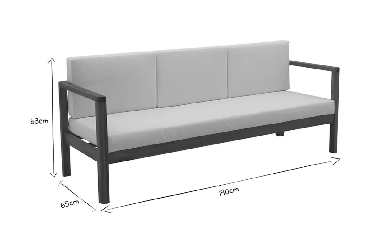 Miliboo Gartensofa 3-Sitzer Massivholz und abziehbare Kissen in Taupe B190 cm AKIS* Garten Lounge-möbel