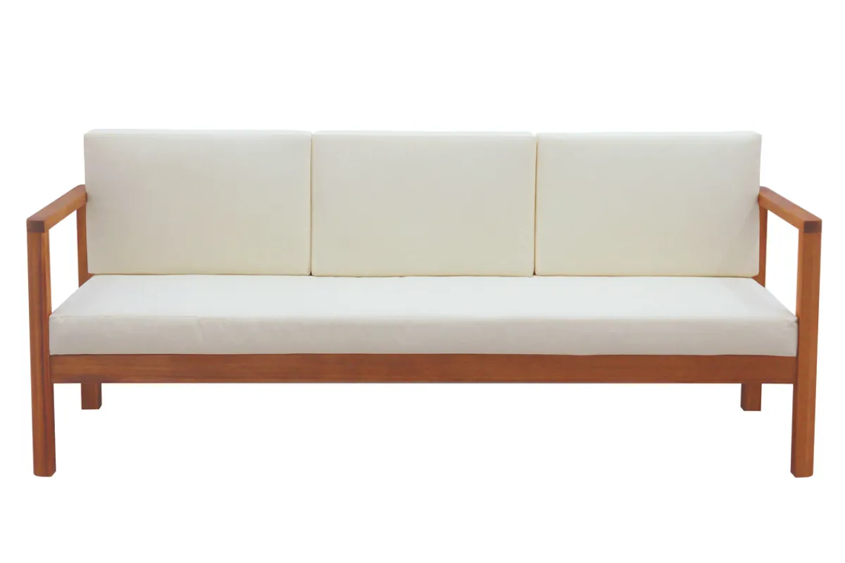 Miliboo Gartensofa 3-Sitzer Massivholz und beigefarbene Kissen L190 cm AKIS* Garten Lounge-möbel