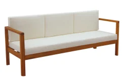 Miliboo Gartensofa 3-Sitzer Massivholz und beigefarbene Kissen L190 cm AKIS* Garten Lounge-möbel