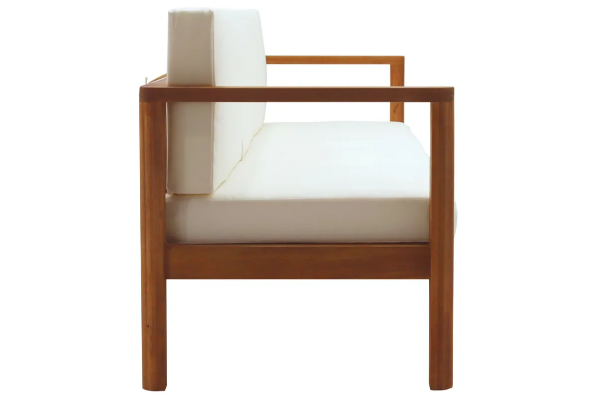 Miliboo Gartensofa 3-Sitzer Massivholz und beigefarbene Kissen L190 cm AKIS* Garten Lounge-möbel