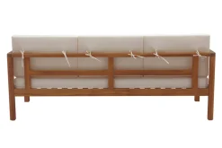 Miliboo Gartensofa 3-Sitzer Massivholz und beigefarbene Kissen L190 cm AKIS* Garten Lounge-möbel