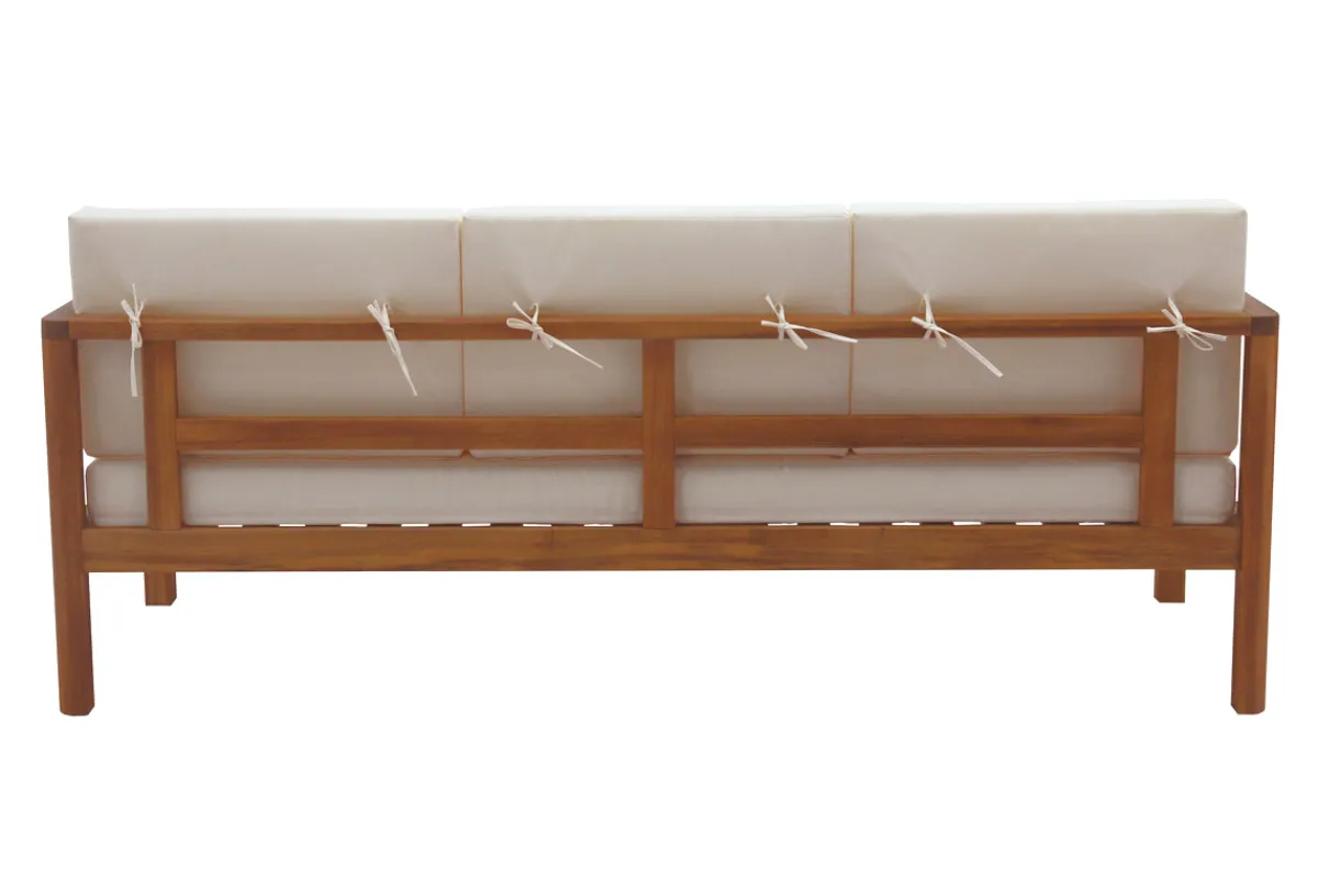 Miliboo Gartensofa 3-Sitzer Massivholz und beigefarbene Kissen L190 cm AKIS* Garten Lounge-möbel