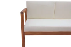 Miliboo Gartensofa 3-Sitzer Massivholz und beigefarbene Kissen L190 cm AKIS* Garten Lounge-möbel