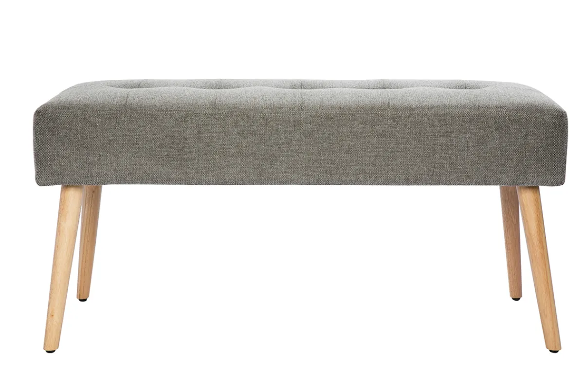 Miliboo Gepolsterte Bank aus hellgrauem Stoff mit Samteffekt und hellem Holz B95 cm GUESTA* Bänke|Flurmöbel