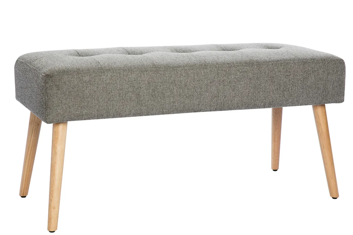 Miliboo Gepolsterte Bank aus hellgrauem Stoff mit Samteffekt und hellem Holz B95 cm GUESTA* Bänke|Flurmöbel