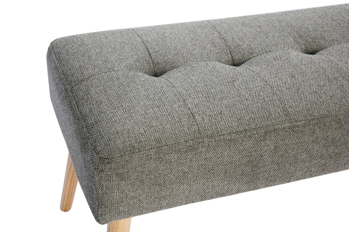 Miliboo Gepolsterte Bank aus hellgrauem Stoff mit Samteffekt und hellem Holz B95 cm GUESTA* Bänke|Flurmöbel