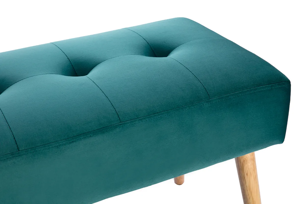 Miliboo Gepolsterte Bank aus petrolblauem Stoff mit Samteffekt und hellem Holz B95 cm GUESTA* Bänke|Flurmöbel