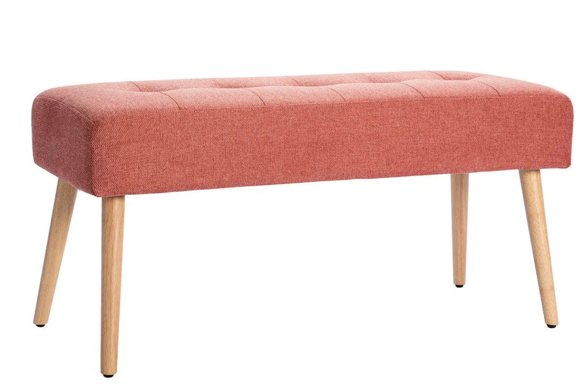 Miliboo Gepolsterte Bank aus terracottafarbenem Stoff mit Samteffekt und hellem Holz B95 cm GUESTA* Bänke|Flurmöbel