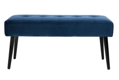 Miliboo Gepolsterte Design-Bank aus nachtblauem Samtstoff und schwarzem Metall L95 cm GUESTA* Flurmöbel