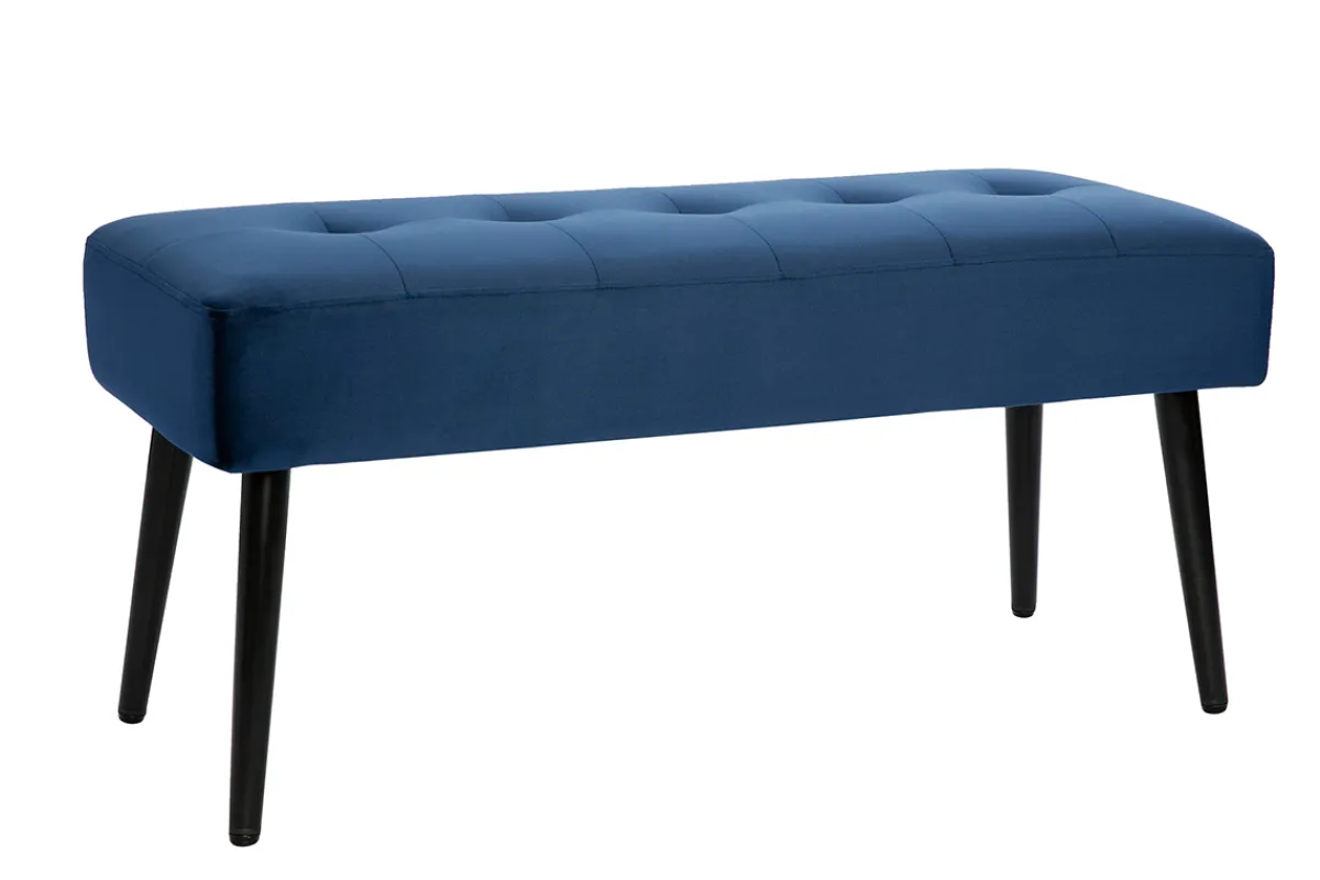 Miliboo Gepolsterte Design-Bank aus nachtblauem Samtstoff und schwarzem Metall L95 cm GUESTA* Flurmöbel