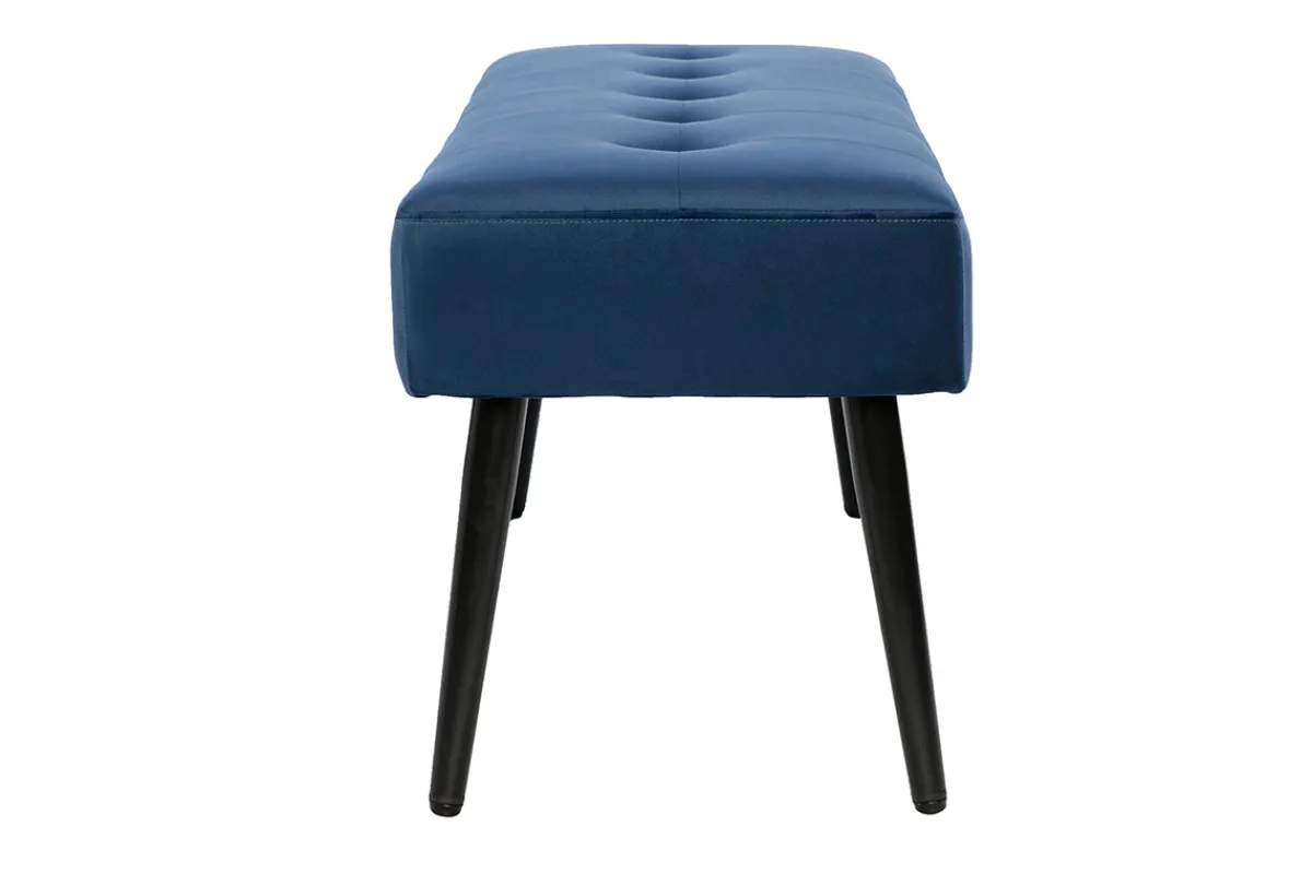 Miliboo Gepolsterte Design-Bank aus nachtblauem Samtstoff und schwarzem Metall L95 cm GUESTA* Flurmöbel
