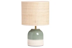 Miliboo Grüne Keramiktischlampe mit Rattanlampenschirm H35 cm PIEGA* Tischlampe|Tischlampe