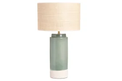 Miliboo Grüne Tischlampe aus Keramik mit einem Lampenschirm aus Rattan H64 cm MAJES* Tischlampe|Tischlampe