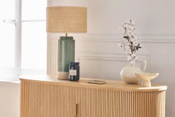 Miliboo Grüne Tischlampe aus Keramik mit einem Lampenschirm aus Rattan H64 cm MAJES* Tischlampe|Tischlampe