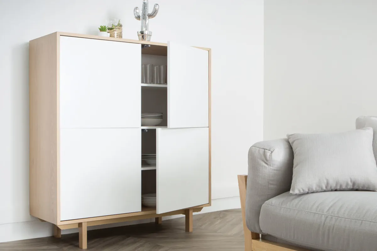 Miliboo Highboard skandinavisch Holz Weiß 125 cm SID* Sideboards
