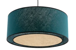 Miliboo Hängeleuchte aus pfauenblauem Leinen und Bast D 50 cm TRAVES* Pendelleuchten|Pendelleuchten