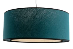Miliboo Hängeleuchte aus pfauenblauem Leinen und Bast D 50 cm TRAVES* Pendelleuchten|Pendelleuchten