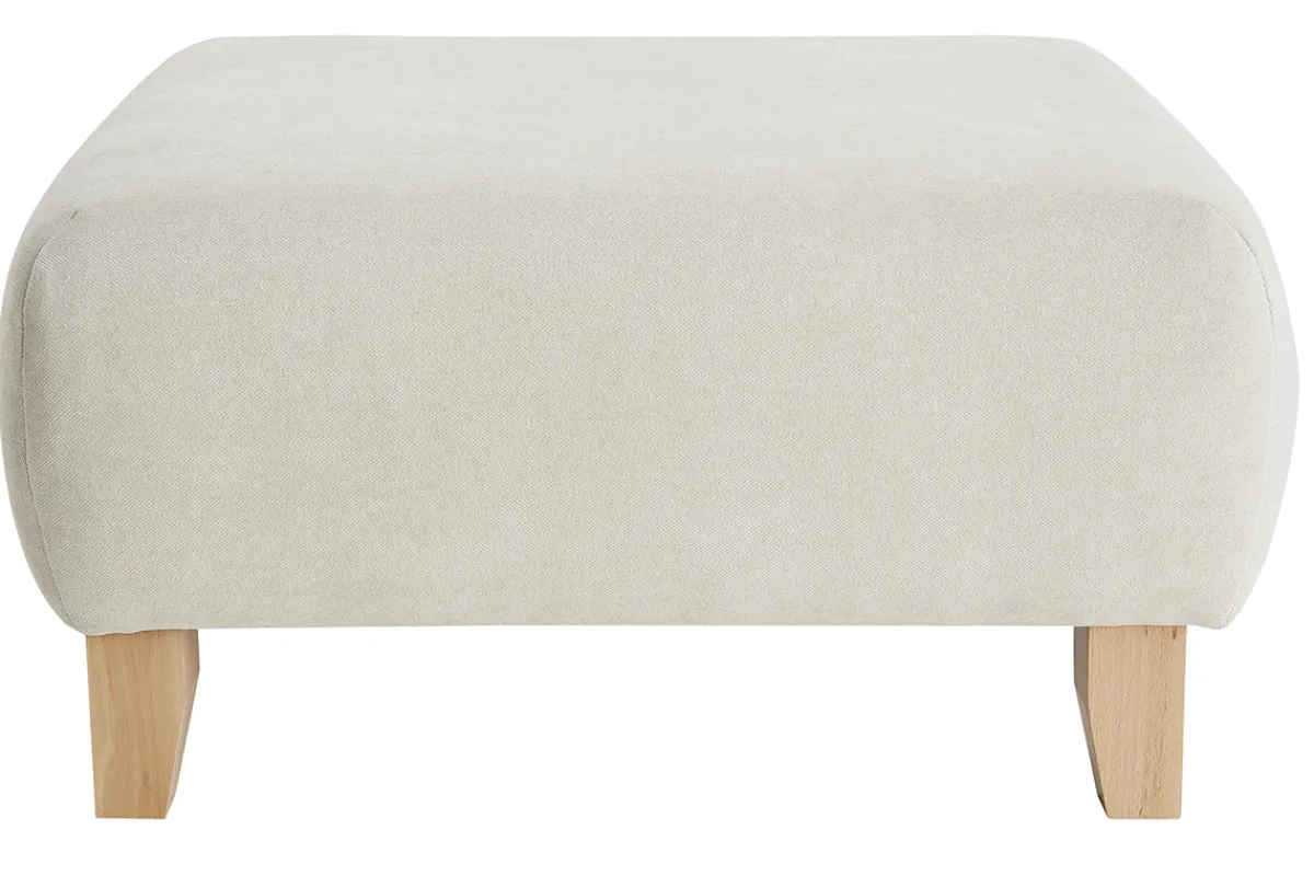 Miliboo Hocker/Fußstütze aus Stoff mit strukturiertem Samteffekt in Beige und hellem Massivholz B75 cm ODEON* Sitzsäcke|Sitzsäcke