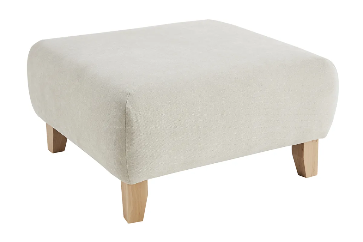 Miliboo Hocker/Fußstütze aus Stoff mit strukturiertem Samteffekt in Beige und hellem Massivholz B75 cm ODEON* Sitzsäcke|Sitzsäcke