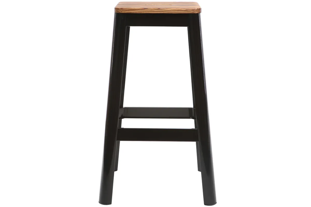 Miliboo Industrial-Barhocker aus schwarzem Metall und Holz H75 cm (2er-Pack) NICK* Barhocker