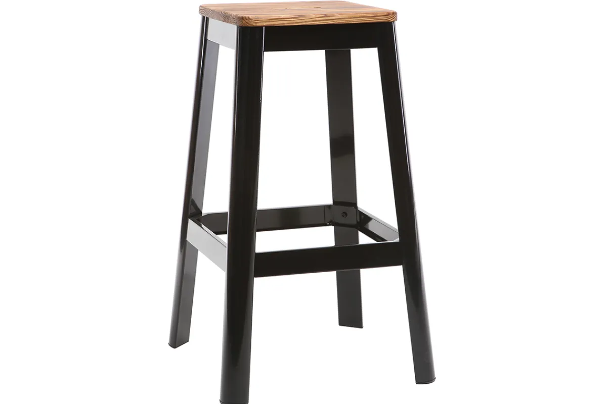 Miliboo Industrial-Barhocker aus schwarzem Metall und Holz H75 cm (2er-Pack) NICK* Barhocker
