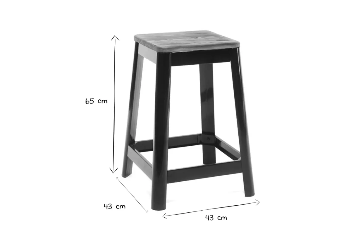Miliboo Industrial-Barhocker aus schwarzem Metall und Holz H65 cm (2er-Pack) NICK* Barhocker