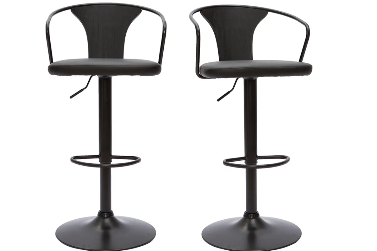 Miliboo Industrial-Barhocker höhenverstellbar schwarz (2er-Set) BECKETT* Barhocker
