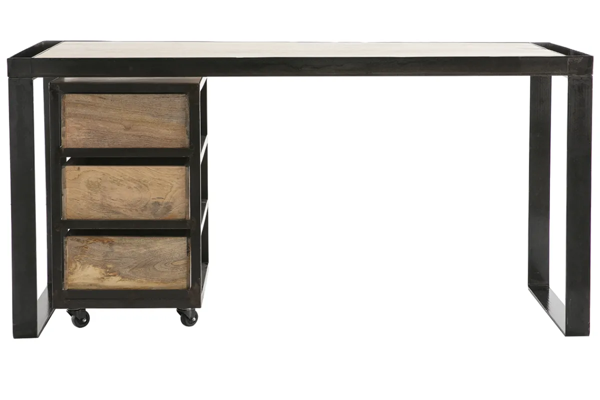 Miliboo Industrial-Schreibtisch mit beweglichen Schubladenelementen aus massivem Mangoholz L156 cm INDUSTRIA* Design-schreibtische
