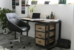 Miliboo Industrial-Schreibtisch mit beweglichen Schubladenelementen aus massivem Mangoholz L156 cm INDUSTRIA* Design-schreibtische