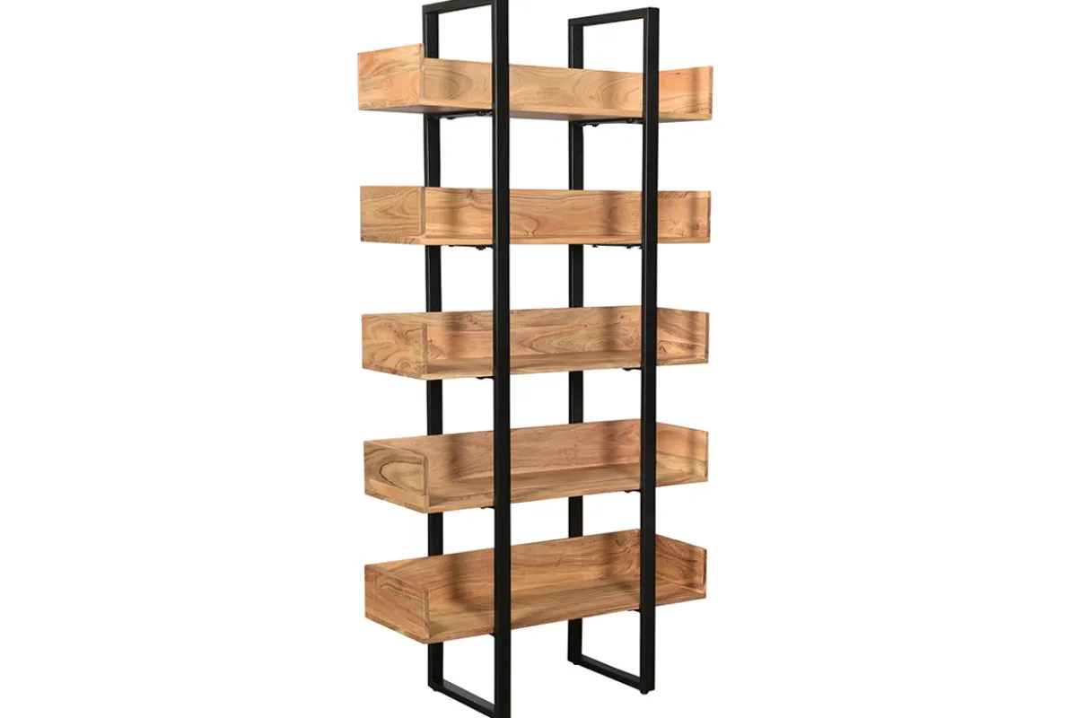 Miliboo Industrieller Bücherschrank aus massivem Akazienholz und schwarzem Metall L90 cm TAO* Bücherregale|Bücherregale