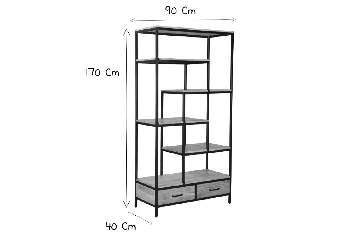Miliboo Industrieller Bücherschrank aus massivem Akazienholz und schwarzem Metall L90 cm JASPE* Bücherregale|Bücherregale