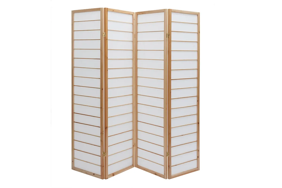 Miliboo Japanischer Paravent helles Holz und Reispapier GIBON* Paravent|Alle Dekoration