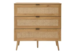 Miliboo Kommode aus hellem Holz, Rattangeflecht und schwarzem Metall 3 Schubladen L100 cm MANILLE* Kommoden|Kommoden