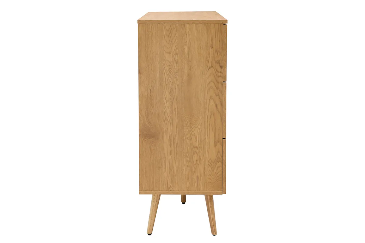 Miliboo Kommode aus hellem Holz, Rattangeflecht und schwarzem Metall 3 Schubladen L100 cm MANILLE* Kommoden|Kommoden