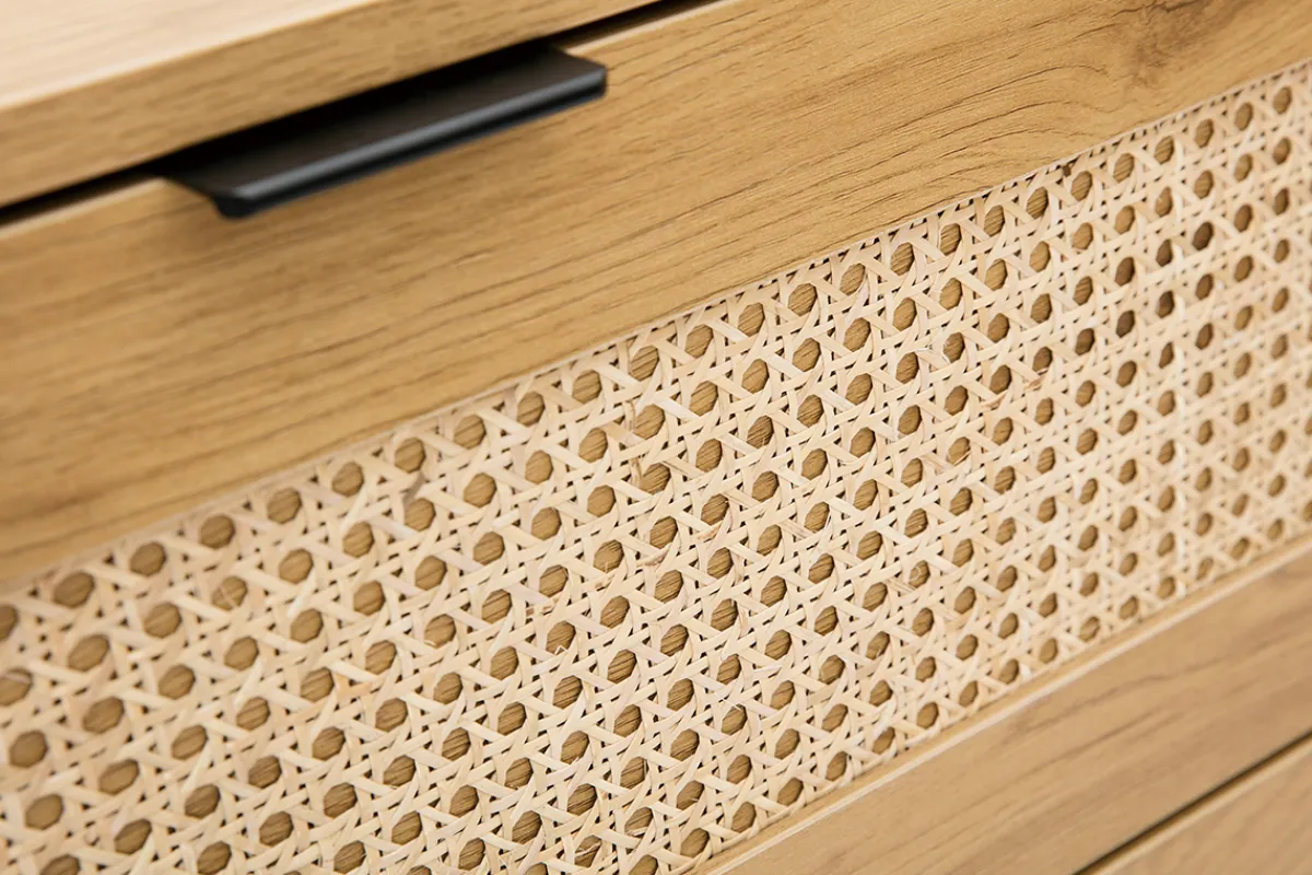 Miliboo Kommode aus hellem Holz, Rattangeflecht und schwarzem Metall 3 Schubladen L100 cm MANILLE* Kommoden|Kommoden