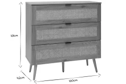 Miliboo Kommode aus hellem Holz, Rattangeflecht und schwarzem Metall 3 Schubladen L100 cm MANILLE* Kommoden|Kommoden