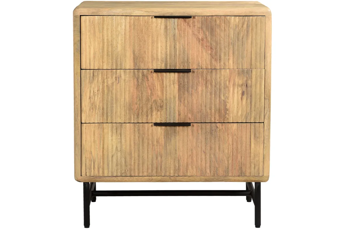 Miliboo Kommode aus massivem Mangoholz mit Gravur und schwarzem Metall 3 Schubladen L70 cm MORISSON* Kommoden|Kommoden