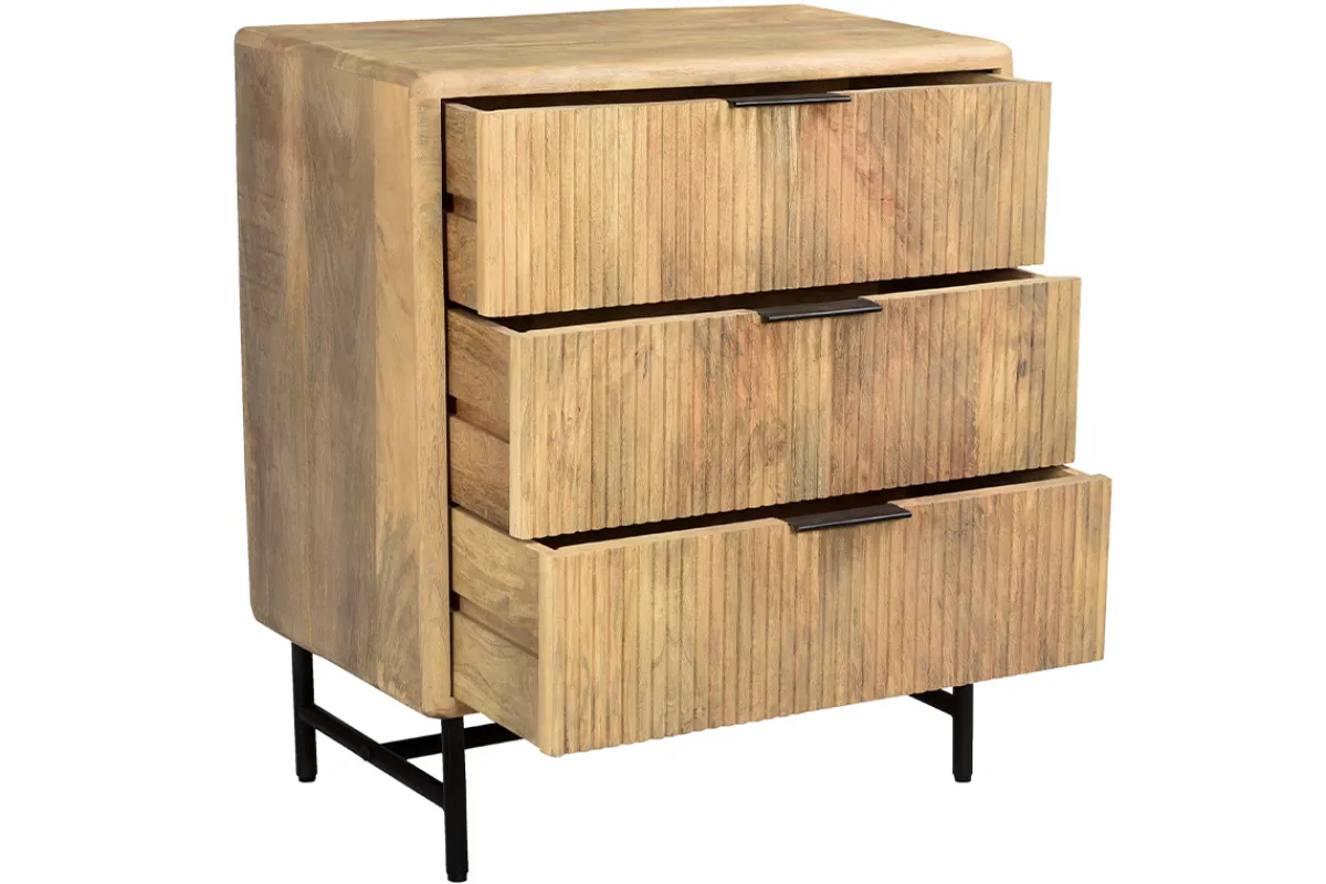 Miliboo Kommode aus massivem Mangoholz mit Gravur und schwarzem Metall 3 Schubladen L70 cm MORISSON* Kommoden|Kommoden