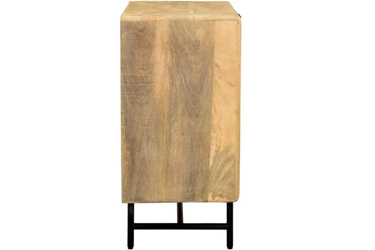 Miliboo Kommode aus massivem Mangoholz mit Gravur und schwarzem Metall 3 Schubladen L70 cm MORISSON* Kommoden|Kommoden