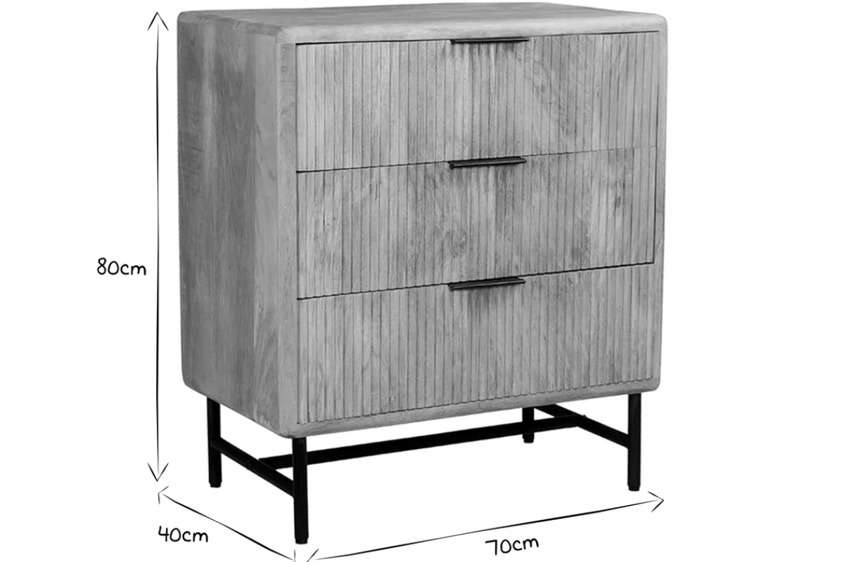 Miliboo Kommode aus massivem Mangoholz mit Gravur und schwarzem Metall 3 Schubladen L70 cm MORISSON* Kommoden|Kommoden